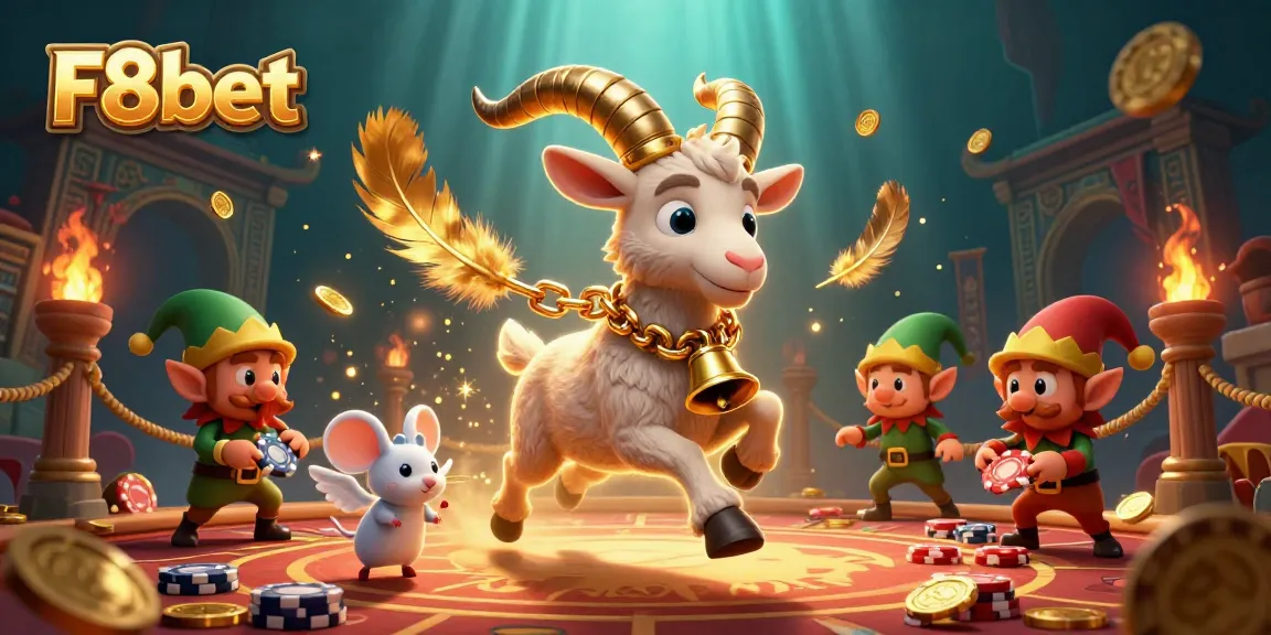 Engage with F8bet's festive casino chaos featuring a Krampus goat, angel mouse, and mischievous gremlins.