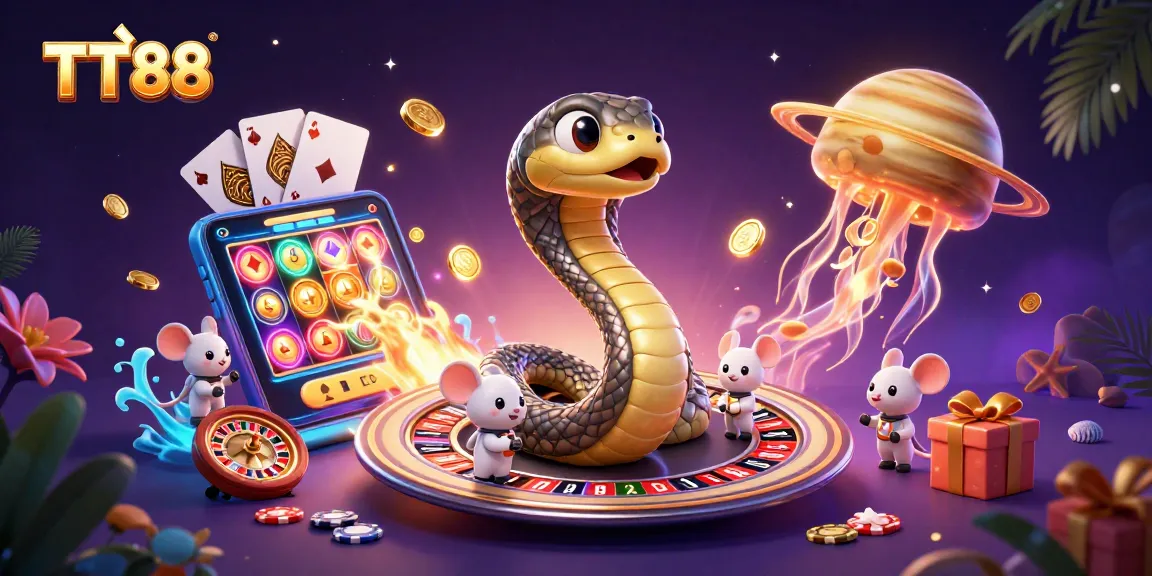Experience the thrill of TT88 with a whimsical casino-themed 3D illustration featuring betting and gaming elements.