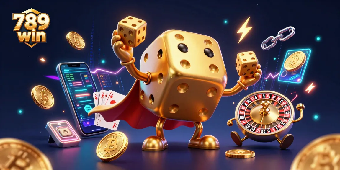 Engage in winning strategies with 789 win, featuring vibrant 3D casino characters and elements.