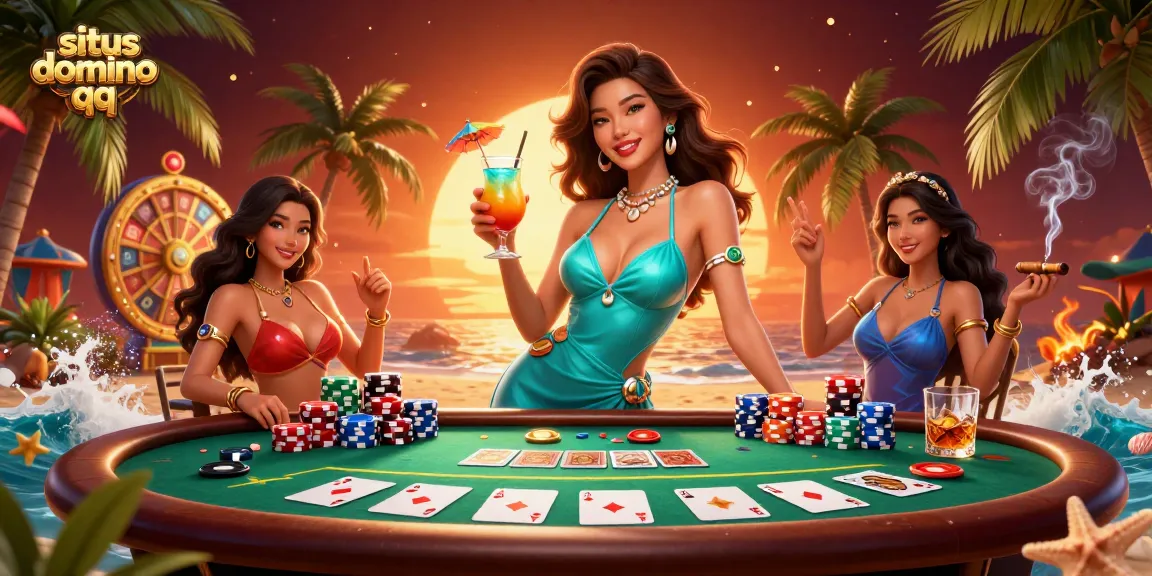 Experience thrilling gameplay at situs domino qq with vibrant casino illustration features poker elements.