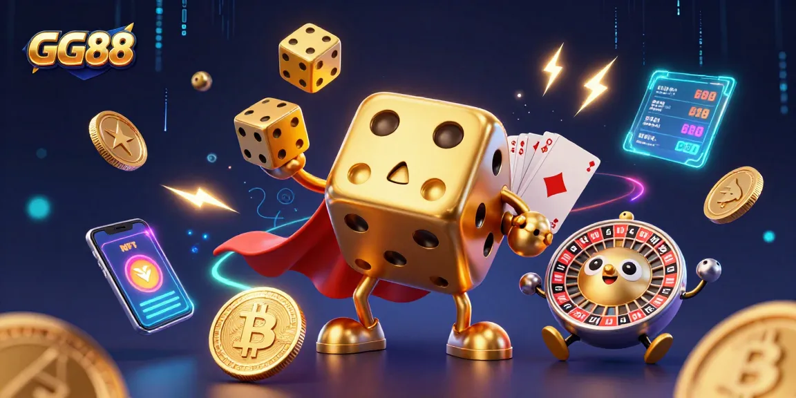 Bet on GG88 with dynamic 3D gaming characters and cryptocurrency elements in an immersive casino scene.