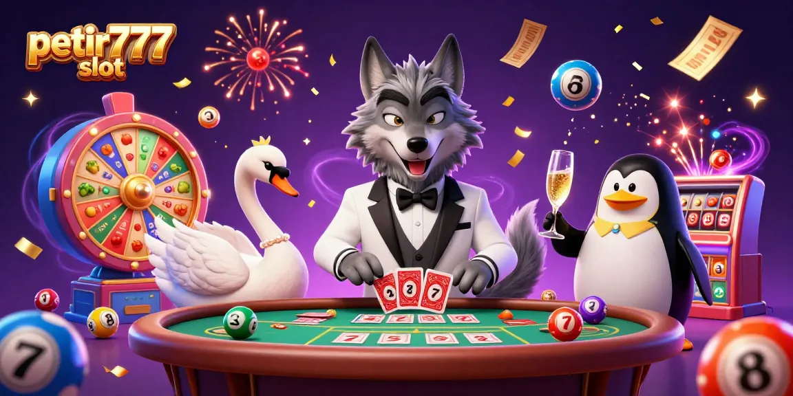 Experience the thrill of petir777 slot with festive characters, colorful elements, and dynamic gambling energy.