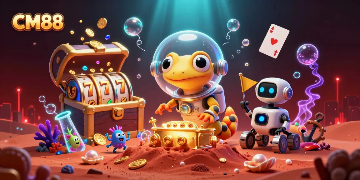 CM88's thrilling Martian casino scene showcases a gecko discovering treasures and cheering aliens