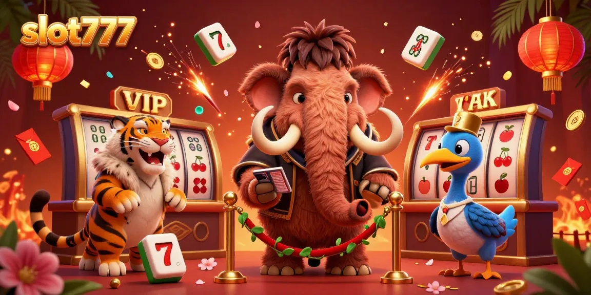 Engage with slot777 in a vibrant casino world featuring a bouncer mammoth, VIP saber-tooth, and whimsical dodo doorman.