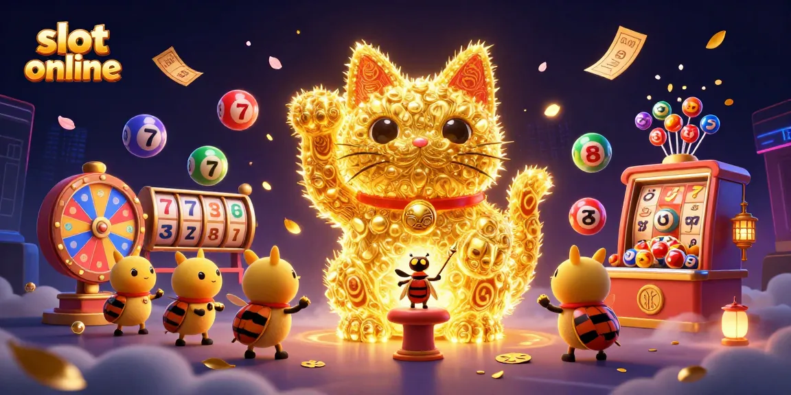 Spin to win with vibrant online slot games represented by a colorful lucky cat illustration.