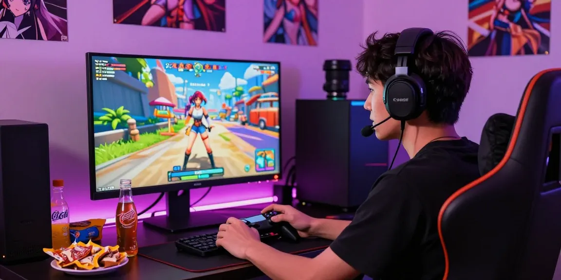 Player enjoying hentai games in an immersive gaming setup with vibrant visuals.