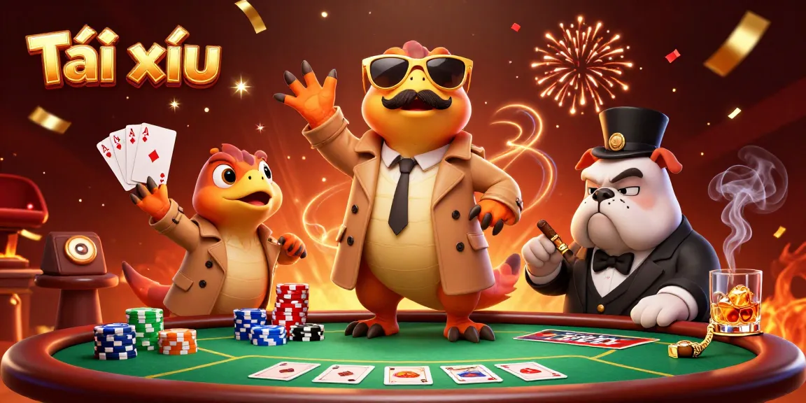 Game your way with Tài xỉu in vibrant casino scene featuring playful raptors and dynamic gambling elements.