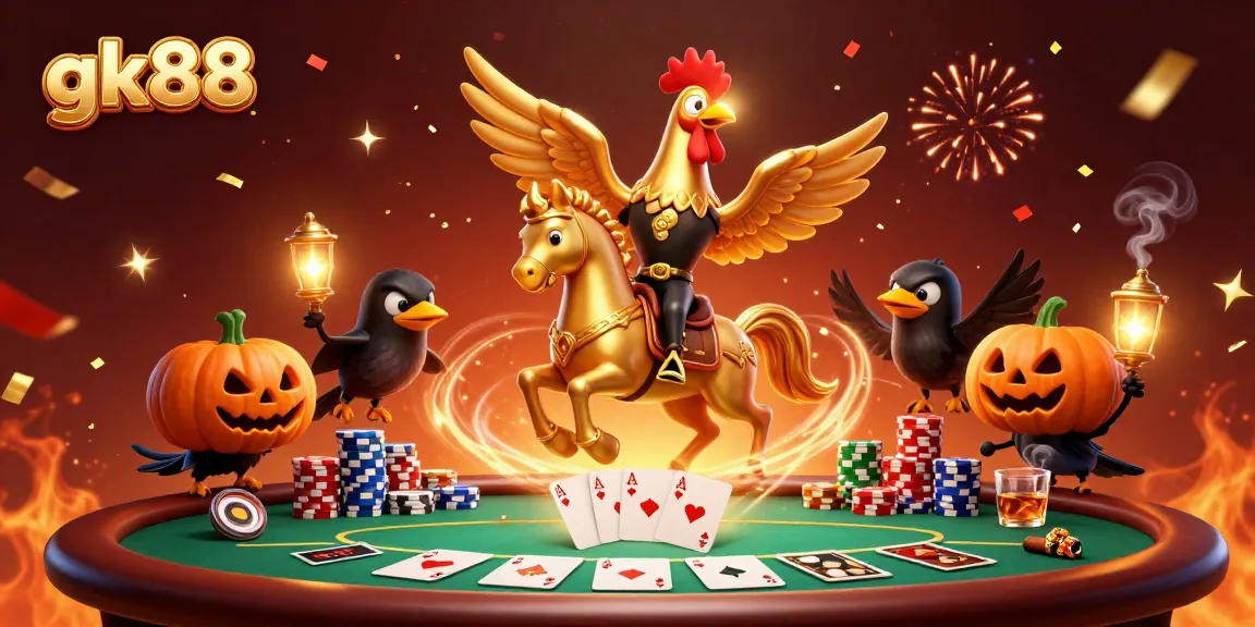 Engage with the thrilling gk88 casino experience featuring a golden rooster in a vibrant gambling scene.