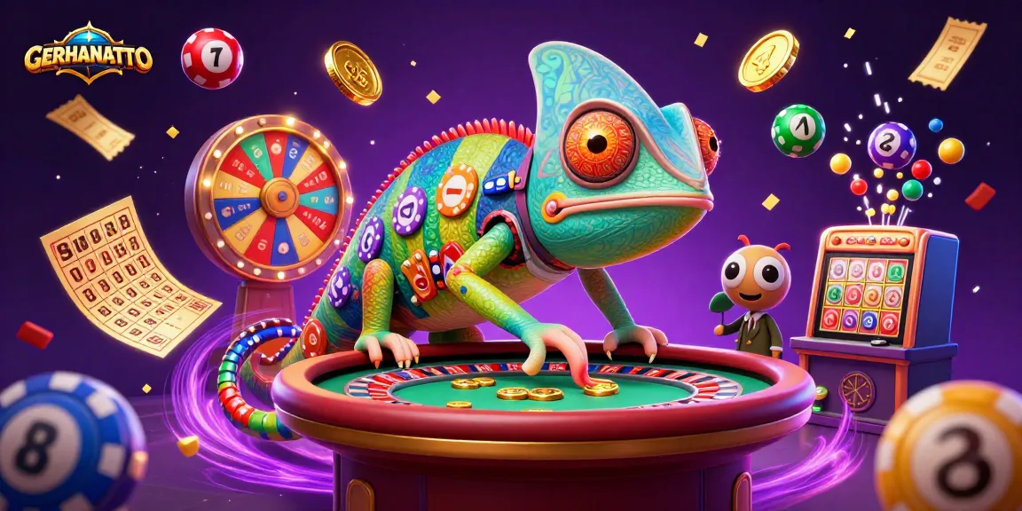 GERHANATOTO menghadirkan ilustrasi kasino dengan chameleon dan elemen lotere dinamis