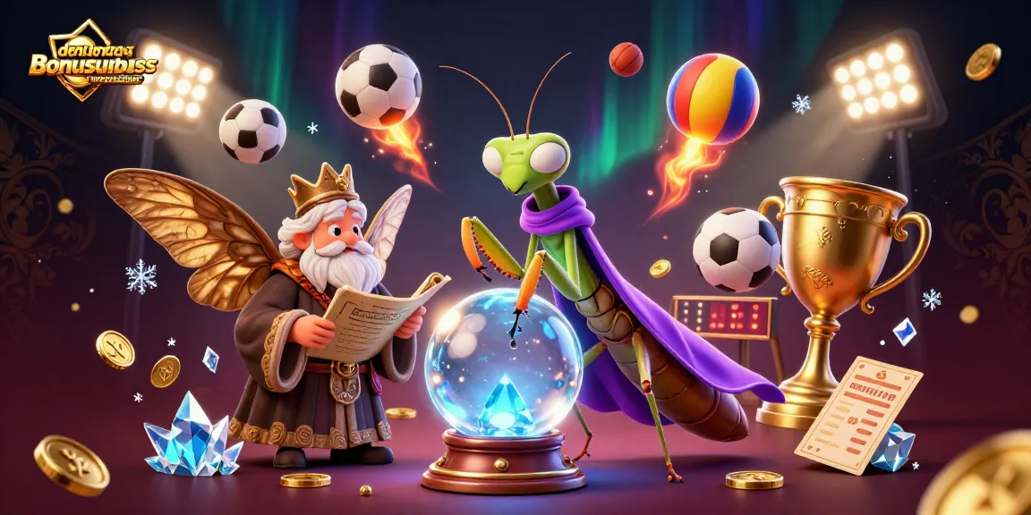 Experience denemebonusuverensiteler with a vibrant 3D illustration of a fortune teller next to a librarian amidst dynamic sports elements.