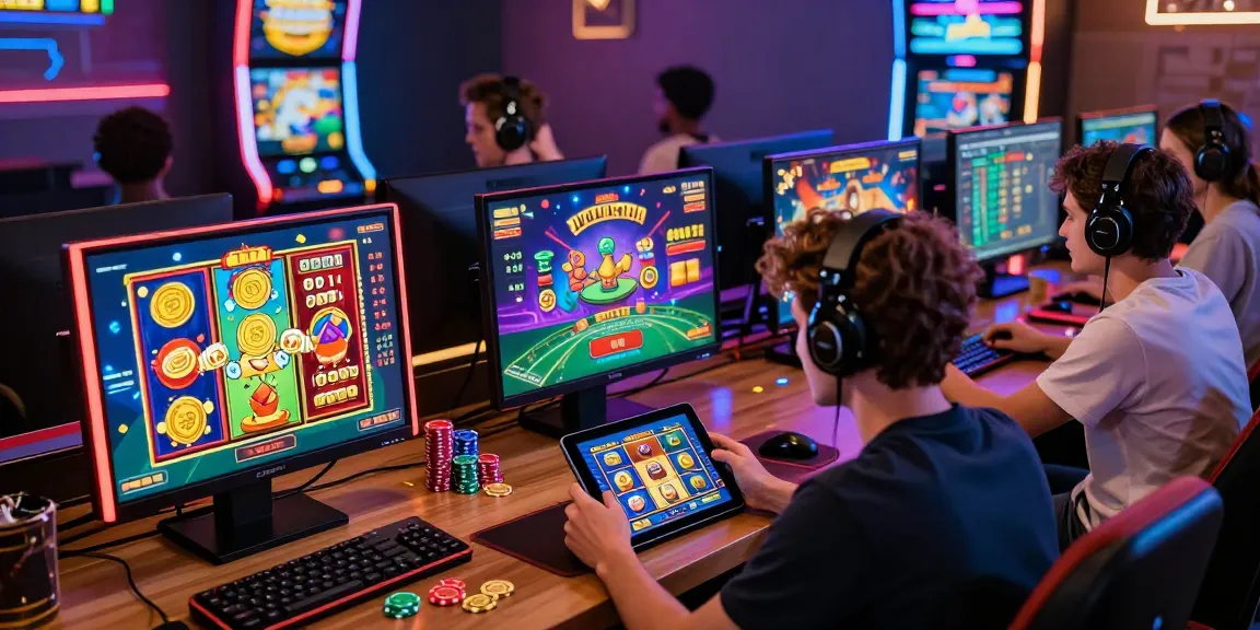Exciting online gaming atmosphere with players engaging in Prediksi Bola Malam Ini and colorful slot games, showcasing digital entertainment.