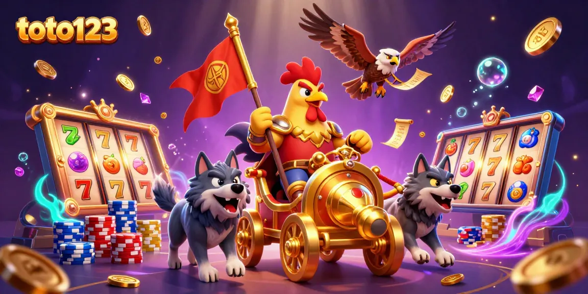 Experience exciting gameplay with toto123 in this vibrant 3D casino scene featuring thrilling slot reels and dynamic characters.