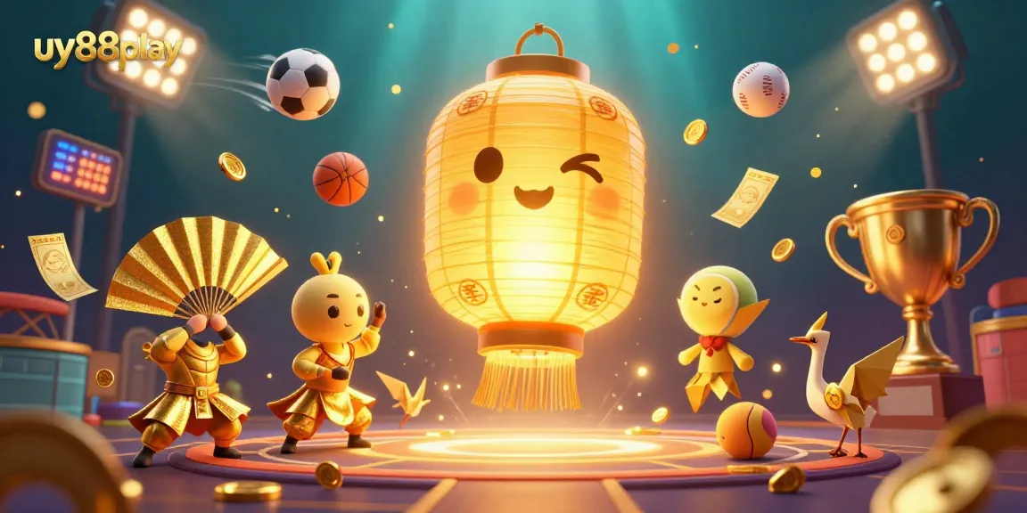 Experience the thrill of betting at uy88play with golden spirits and dynamic sports elements in a vibrant casino scene.