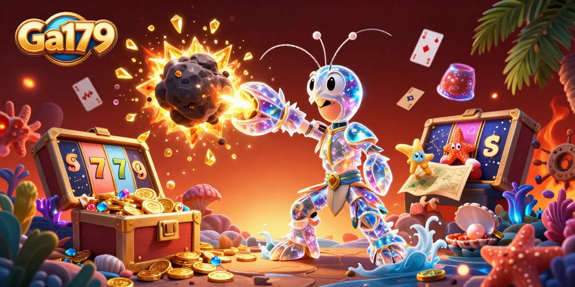 Engage with the thrilling Ga179 casino adventure featuring vibrant slot reels, treasures, and dynamic characters.