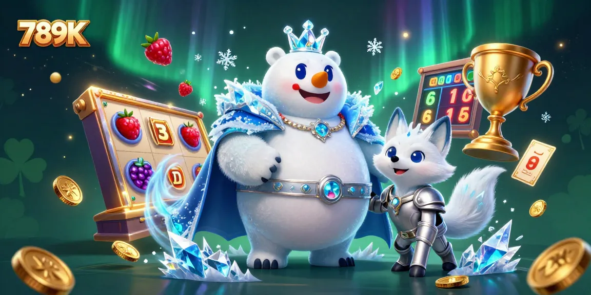 Experience exciting gameplay with 789K as the ice king polar bear and snow fox shine in a vibrant casino-themed illustration.