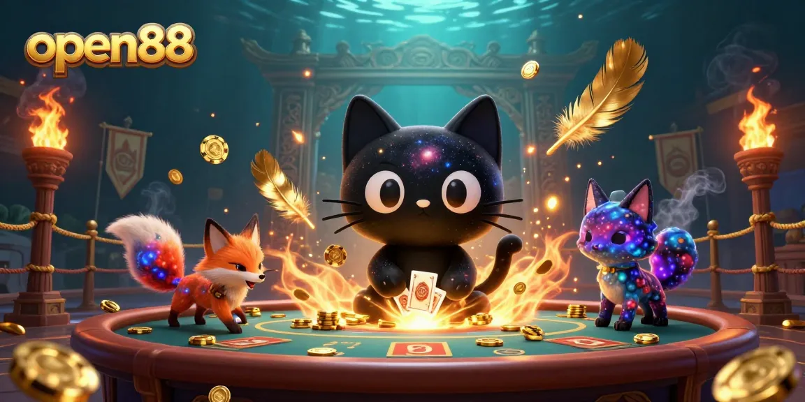 Experience the excitement of open88 with the black hole cat drawing in chips at a vibrant cosmic casino.