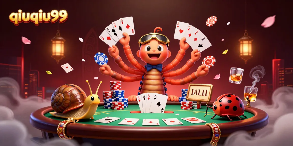 Engage in thrilling games at qiuqiu99 with our vibrant casino scene featuring dynamic characters and poker elements.