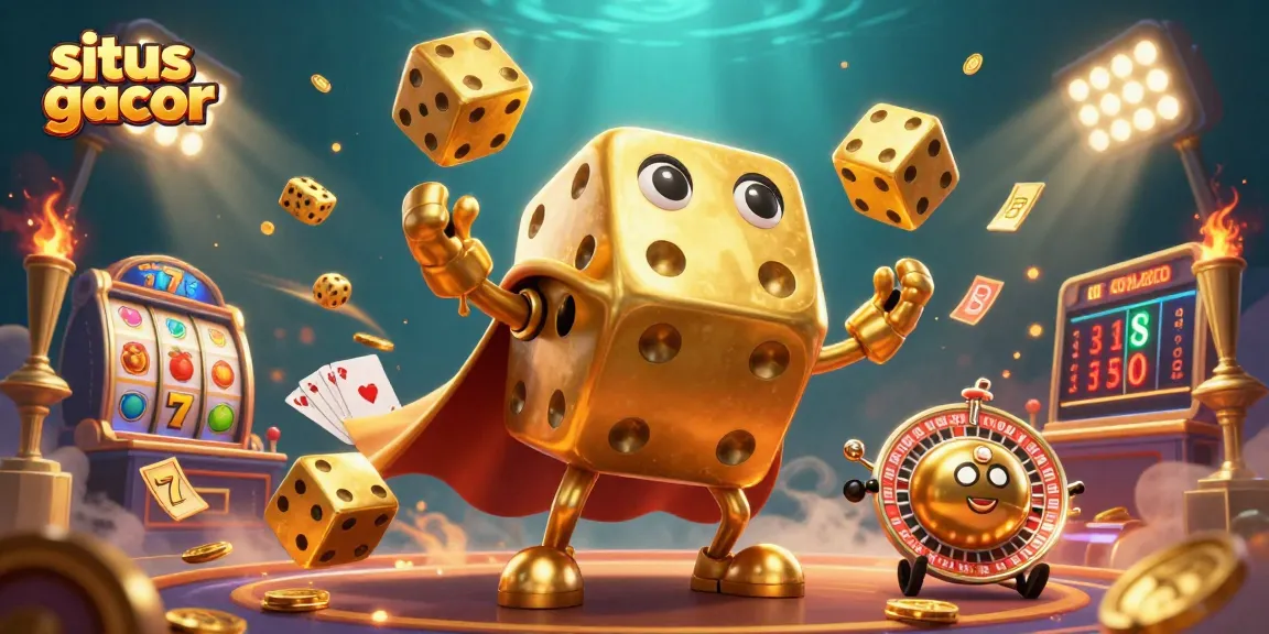 situs gacor showcases thrilling slot games with dynamic golden dice and vibrant casino elements.
