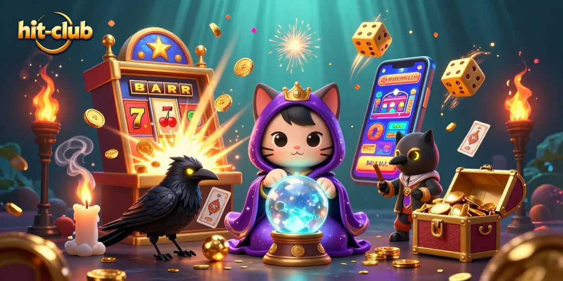 Engage with hit-club's mystical 3D casino scene featuring rich characters and dynamic gambling elements.