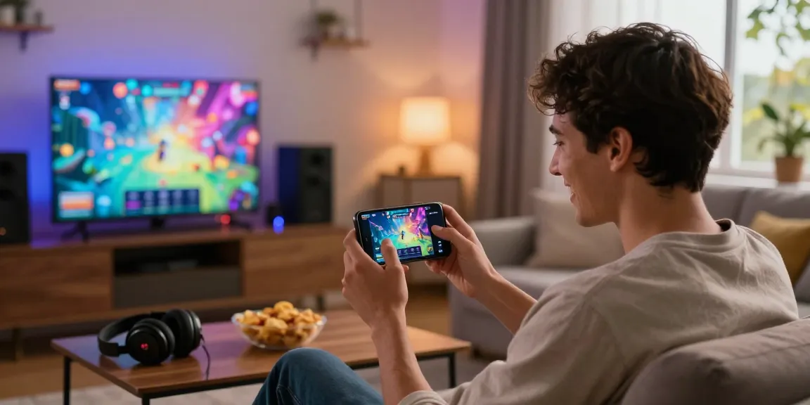 Tiranga Game user enjoying colour prediction on smartphone in a cozy living room.