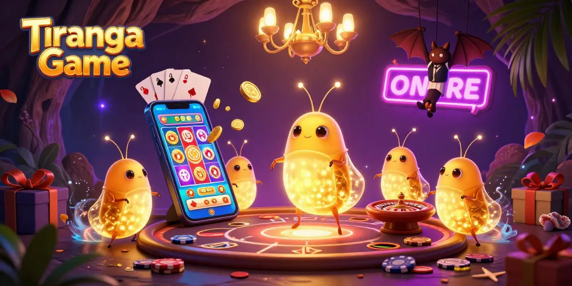 Tiranga Game showcases glowworms illuminating a vibrant casino scene with engaging gaming elements and a bat dealer.