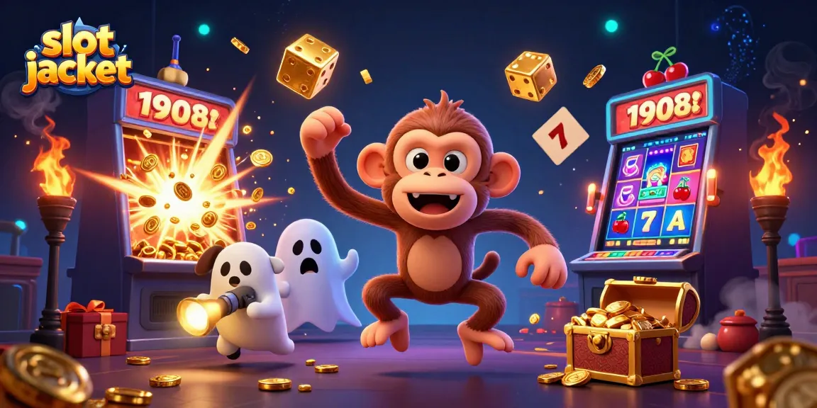 Mainkan slot jackpot dengan keberuntungan dikelilingi harta emas dan karakter lucu di kasino.