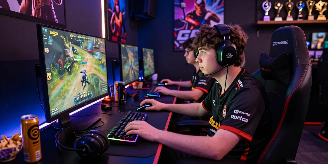 Professional esports player in intense match showcasing hitclub with immersive gaming setup and dynamic RGB lighting