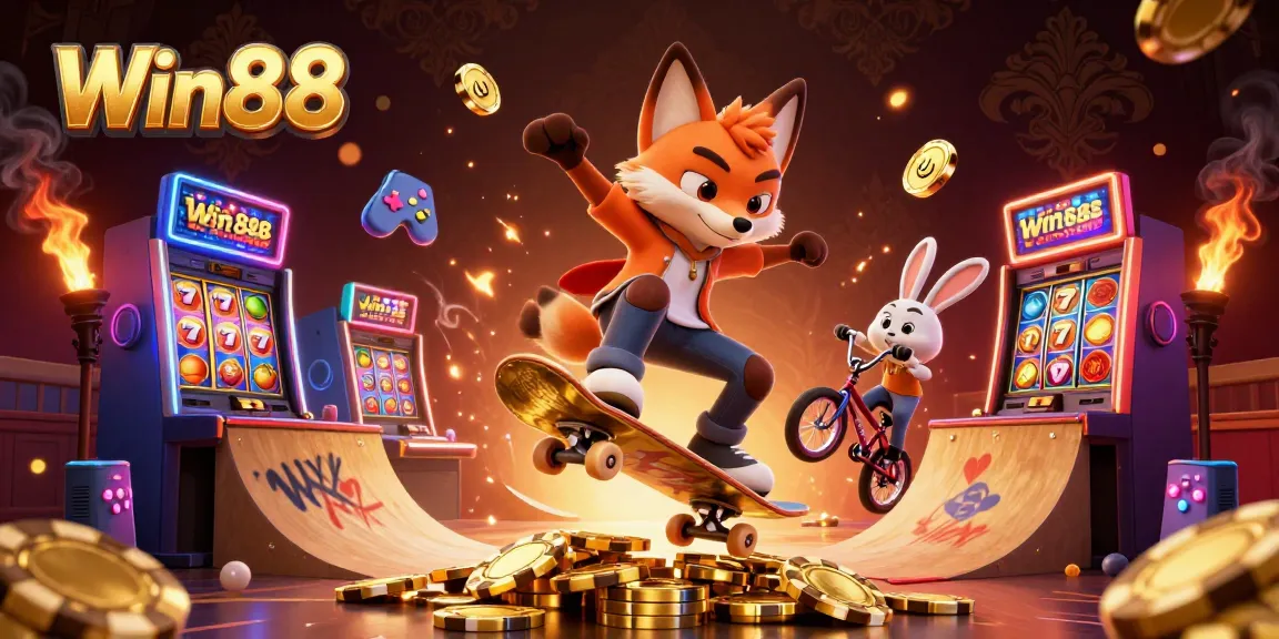 Engage in thrilling games at Win88 featuring 3D cartoon characters in a vibrant casino world.