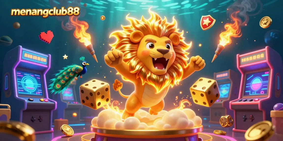 Experience the thrill of online gaming at menangclub88 with a vibrant 3D casino illustration.