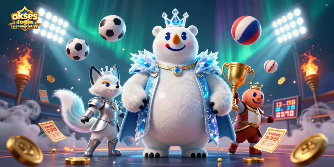 Engage with the action of akses login menangclub88 in a vibrant 3D casino scene filled with game and sports elements.