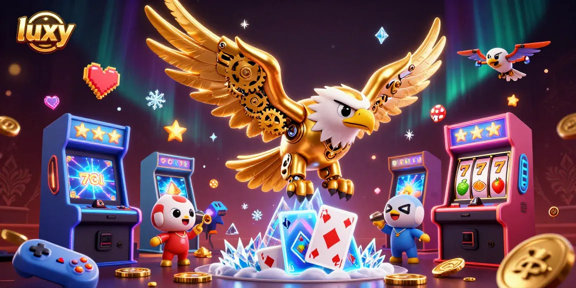 Experience luxy gaming vibes with captivating golden eagle swooping through mesmerizing casino elements.